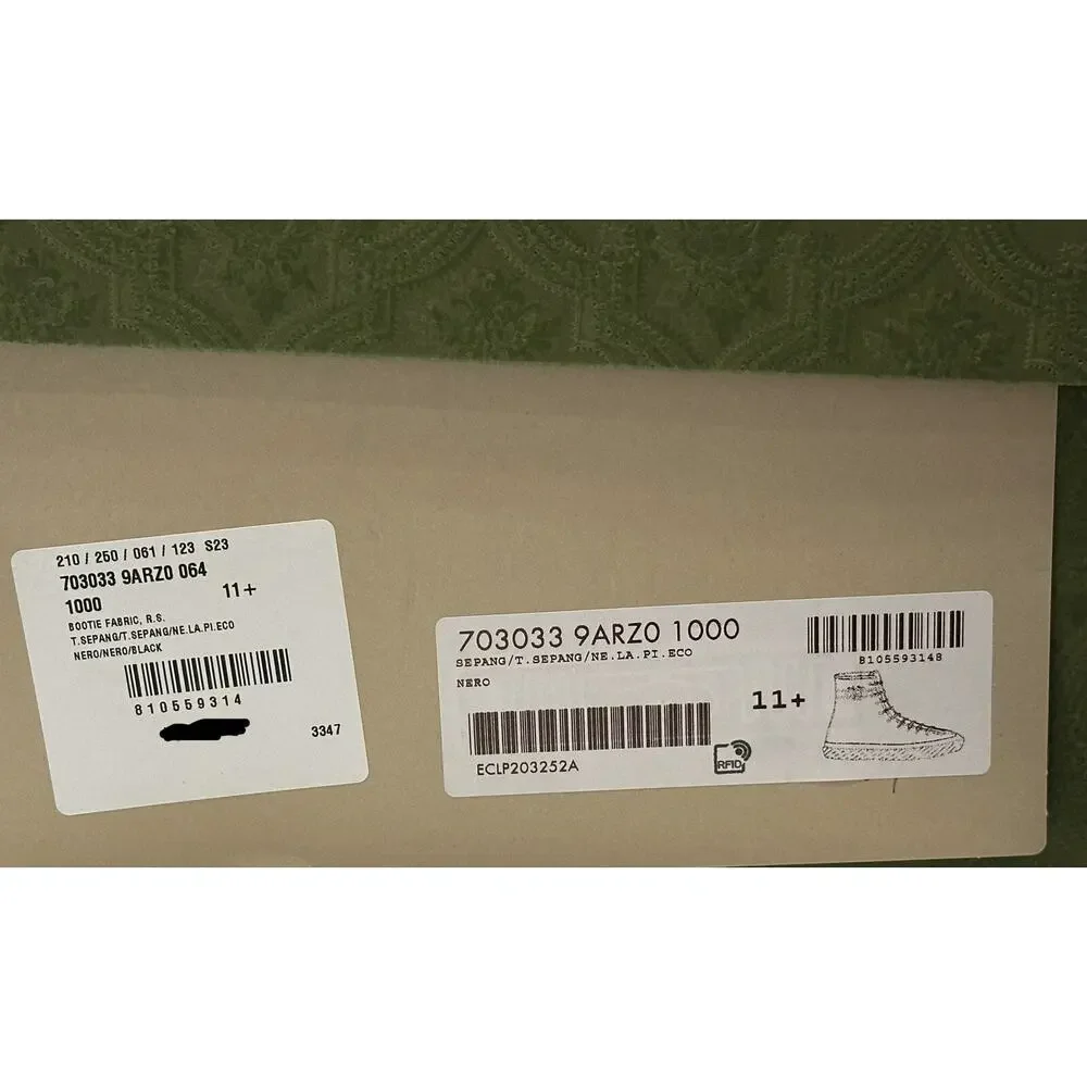 NIB Gucci Fabric Black High-top Sneakers 12.5 US (Gucci 11.5) 703033 Spain
